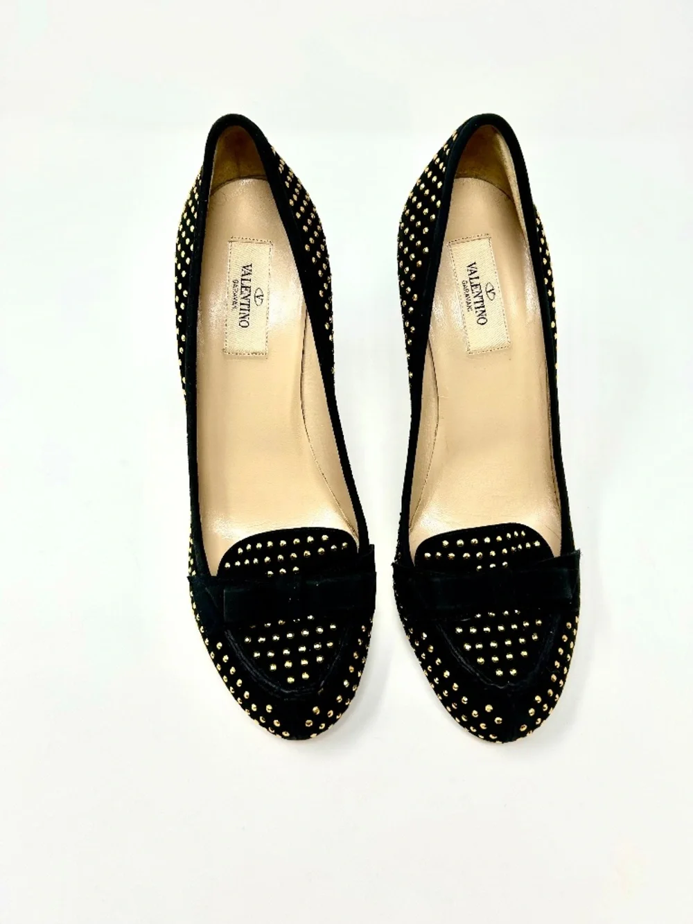 Valentino Garavani Black Suede Pumps with Gold Studs Size 40/US 10 Luxury!
